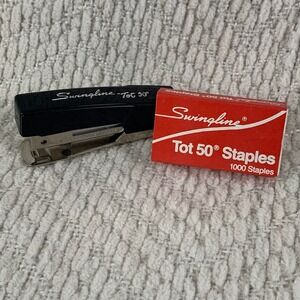 Vintage Swingline Tot 50 Black Stapler & Full Box 1000 Staples Office Supply USA